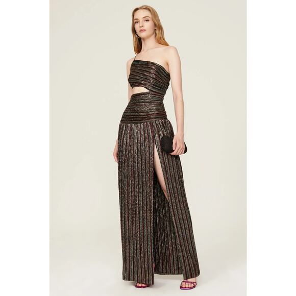 Rebecca Vallance Ronnie Gown Size 10 Black Metallic Stripe One Shoulder Cutout - Picture 1 of 9